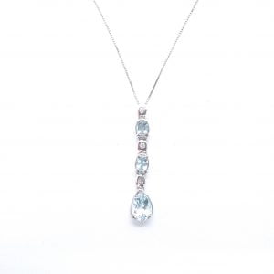 COLLANA IN ORO BIANCO CON ACQUA MARINA E DIAMANTI