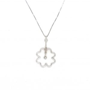 Collana con ciondolo quadrifoglio in oro bianco e diamanti