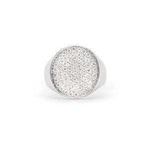 Anello sigillo con pavè di diamanti in oro bianco