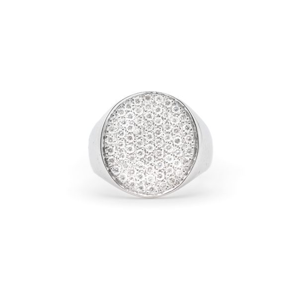 Anello sigillo con pavè di diamanti in oro bianco