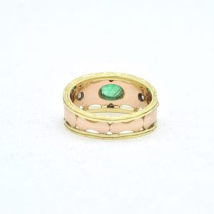 Anello in oro giallo e rosa con smeraldo ct 1 taglio cabochon e diamanti - immagine 2
