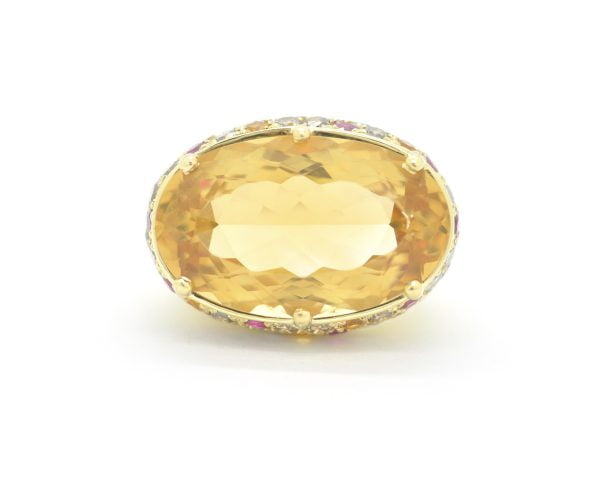 Anello Mangiarotti in oro giallo con quarzi, rubini e diamanti