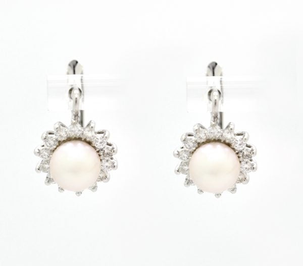 Orecchini IN ORO BIANCO CON perle e diamanti Ct 0,70