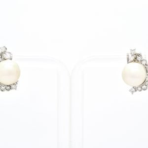 Orecchini IN ORO BIANCO CON perle e diamanti Ct 0,50 - immagine 2