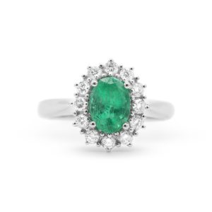 Anello in oro bianco con smeraldo Ct 1,08 Colombia e diamanti