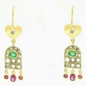 Orecchini vintage con smeraldi rubini e diamanti
