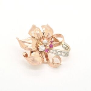 Spilla Vintage con diamanti e rubini