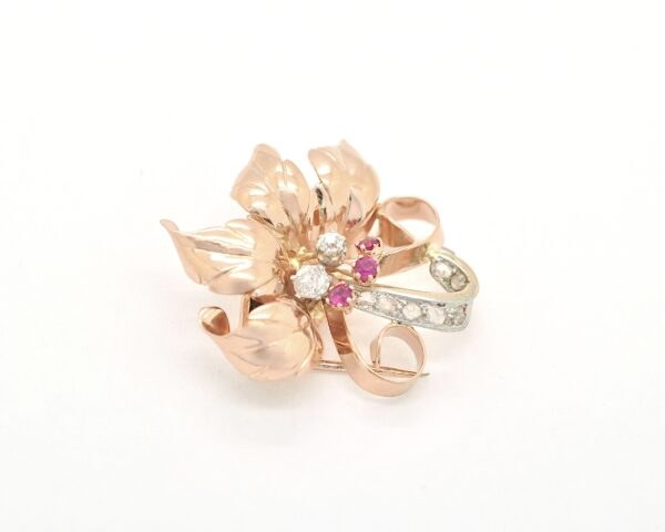 Spilla Vintage con diamanti e rubini