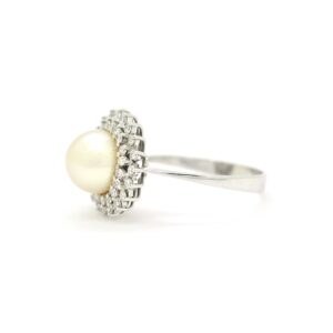 Anello in oro bianco con perla e diamanti doppio giro - immagine 2