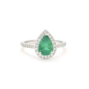 Anello in oro bianco con smeraldo Ct  1,04 Zambia e diamanti