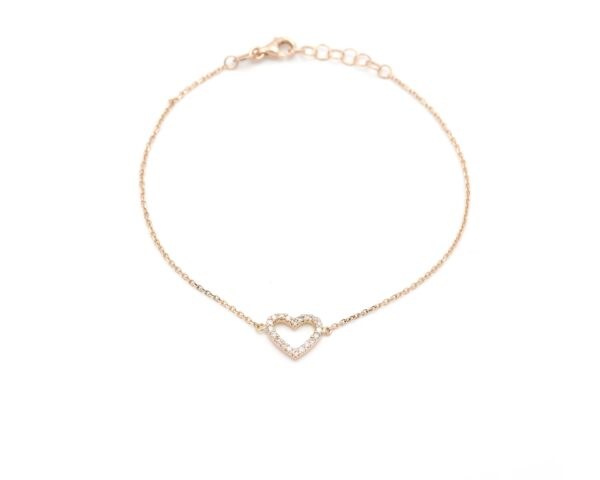 Bracciale in oro rosa con ciondolo cuore e diamanti
