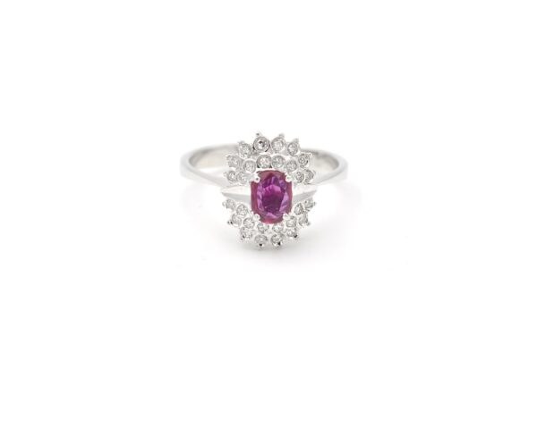 Anello in oro bianco con rubino ct 0,70 Thailandia e diamanti