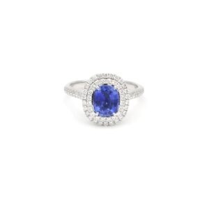 Anello Crivelli in oro bianco con zaffiro ct 2 Ceylon e diamanti