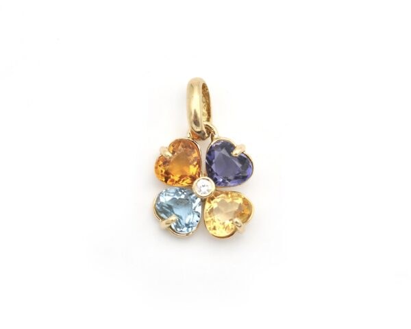 Ciondolo Bulgari in oro giallo con diamante, quarzi e topazi