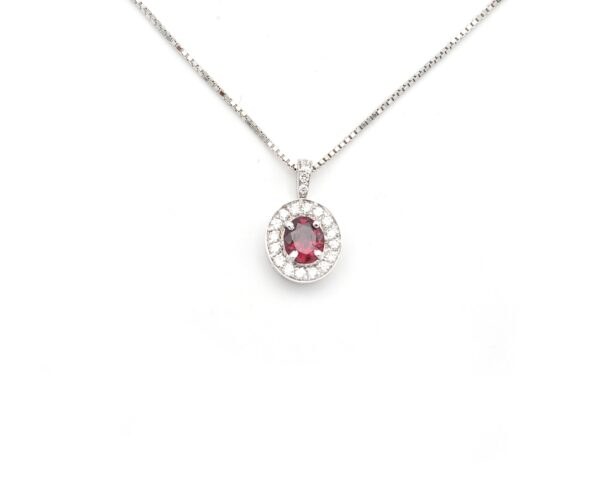 Collana in oro bianco con rubino ct 0,45 taglio ovale e diamanti naturali