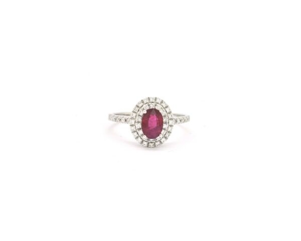 Anello in oro bianco con rubino ct 1,19 e diamanti