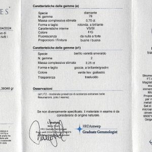 Orecchini in oro bianco con smeraldi Zambia taglio goccia e diamanti - immagine 2