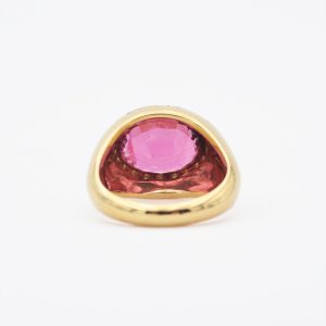 Anello in oro giallo con rubellite e diamanti - immagine 3