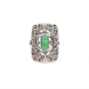 Anello vintage in oro e argento con smeraldo