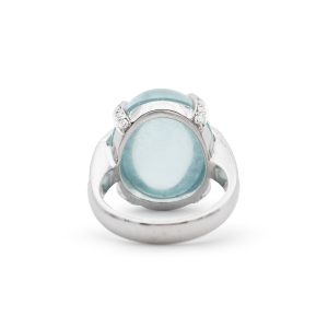 Anello in oro bianco con acquamarina 18,5 ct e diamanti 0,40 ct - immagine 3