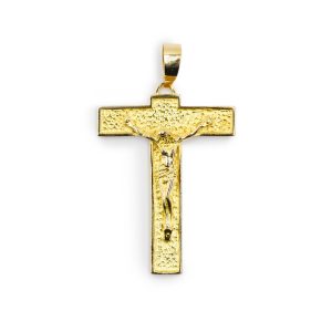 Ciondolo croce oro giallo con Cristo in rilievo