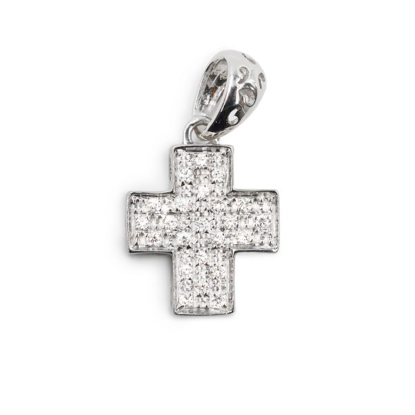Ciondolo croce in oro bianco con diamanti