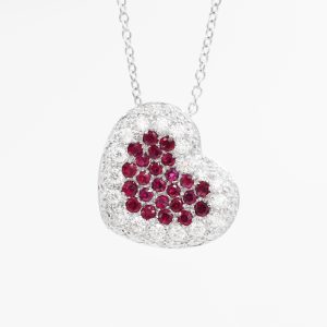 Collana cuore con rubini e diamanti