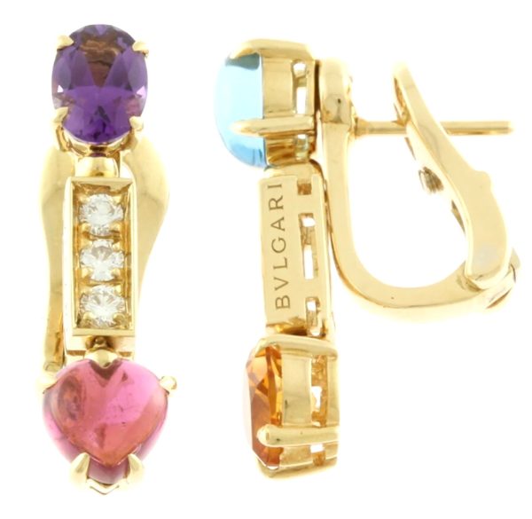Orecchini Bulgari Allegra in oro giallo 18 kt con diamanti e gemme colorate