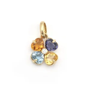 Offerta Bulgari - Collana Parentesi oro giallo e ciondolo quadrifoglio con diamante, quarzi e topazi