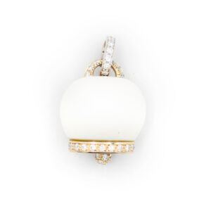 Ciondolo Campanella Chantecler in Ceramica Bianca, Oro e Diamanti